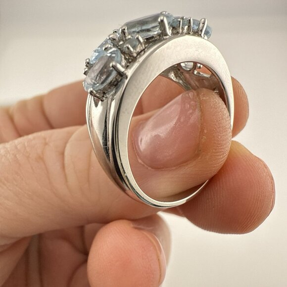 Chuck Clemency Sterling Silver Ring Blue Gemstone Oval Cluster STS size 9 QVC - Picture 6 of 14